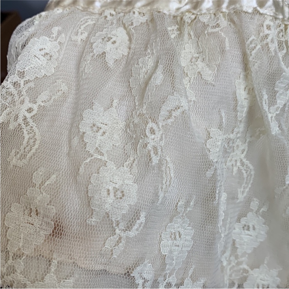 Vintage 1930s Gown Floral Lace Satin Silk Maxi Dress Ruffled Butter Yellow Cream - Picture 10 of 12